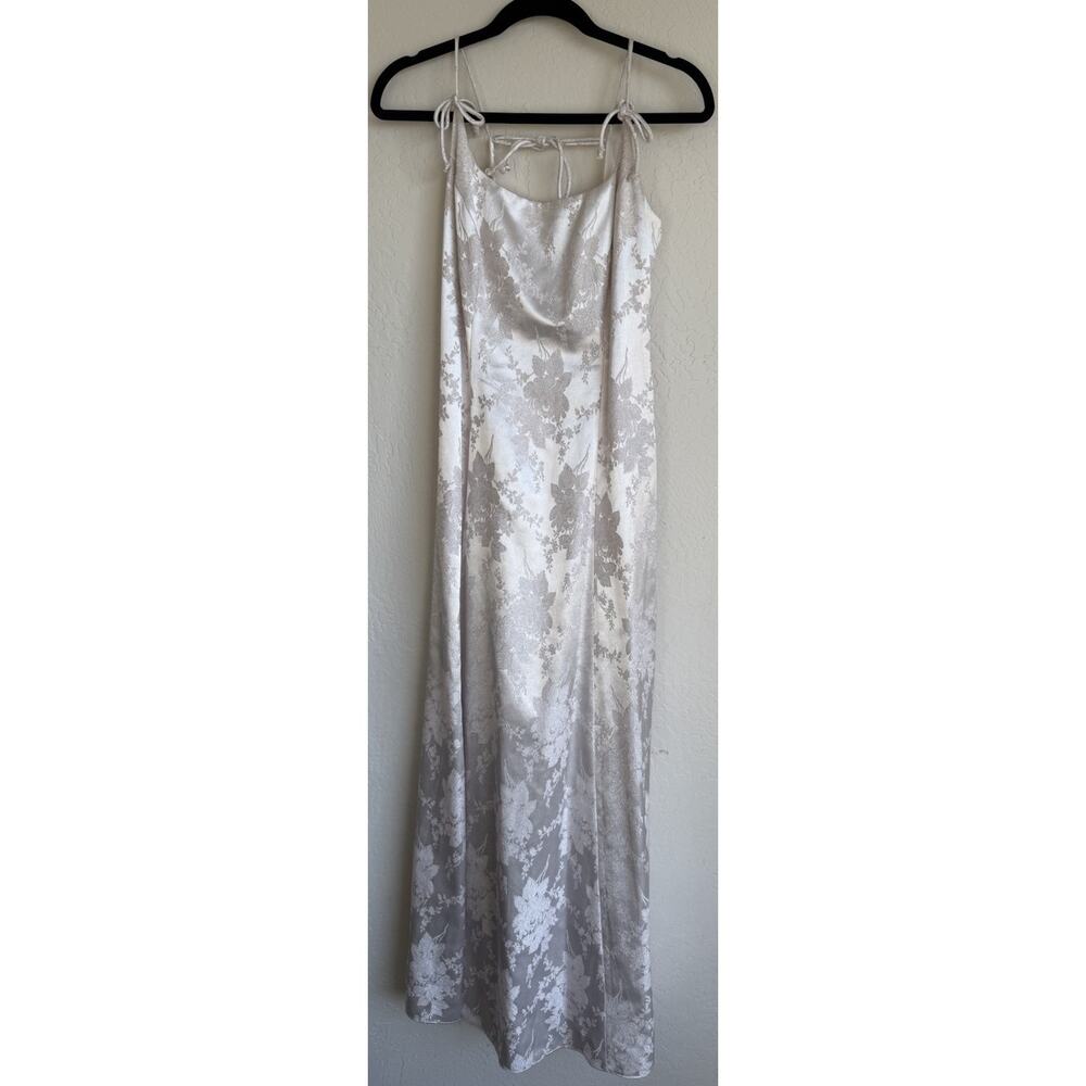 Vintage 90s Jump Satin Slip Dress White Silver Floral Maxi Small 9/10 USA